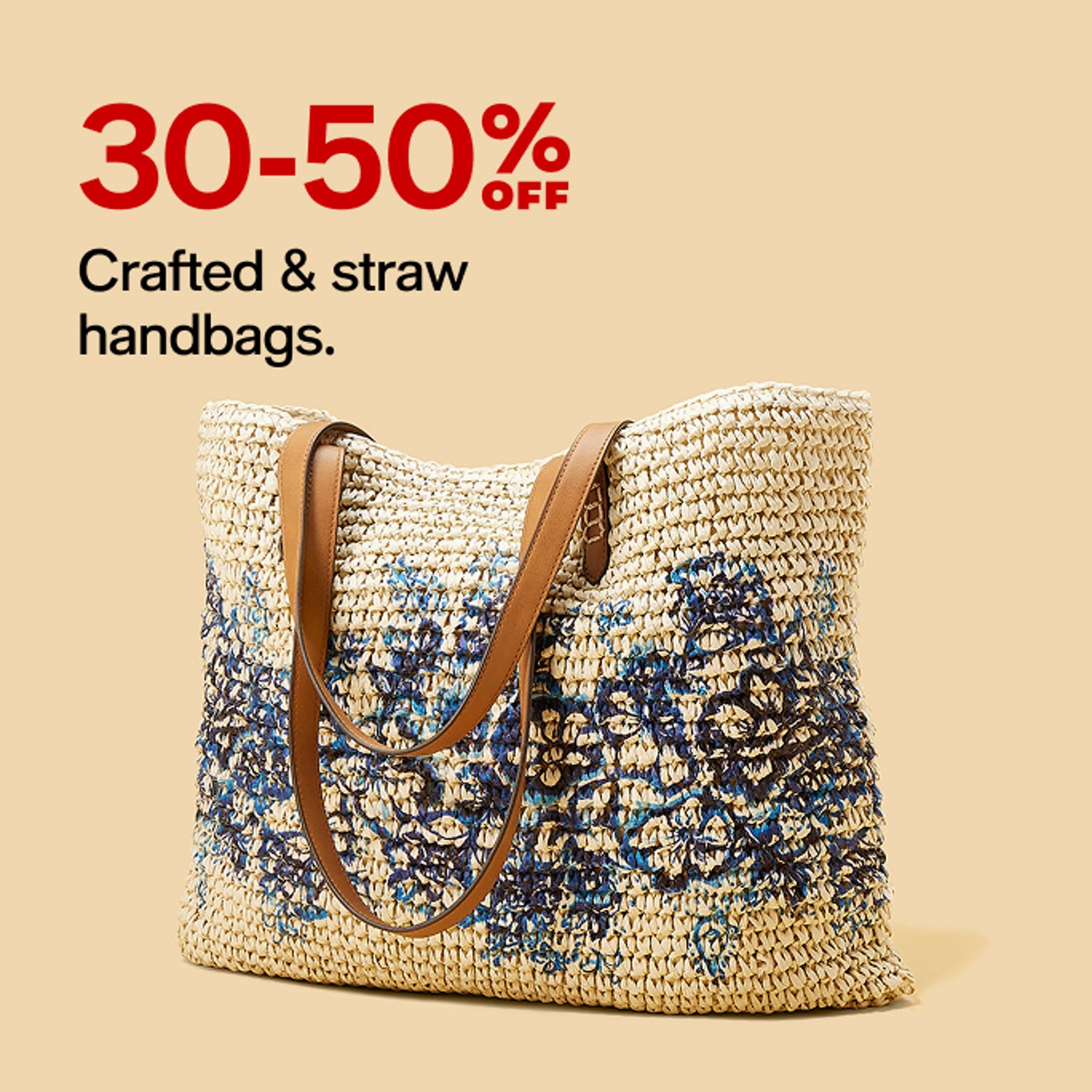 30-50 off crafted & straw handbags