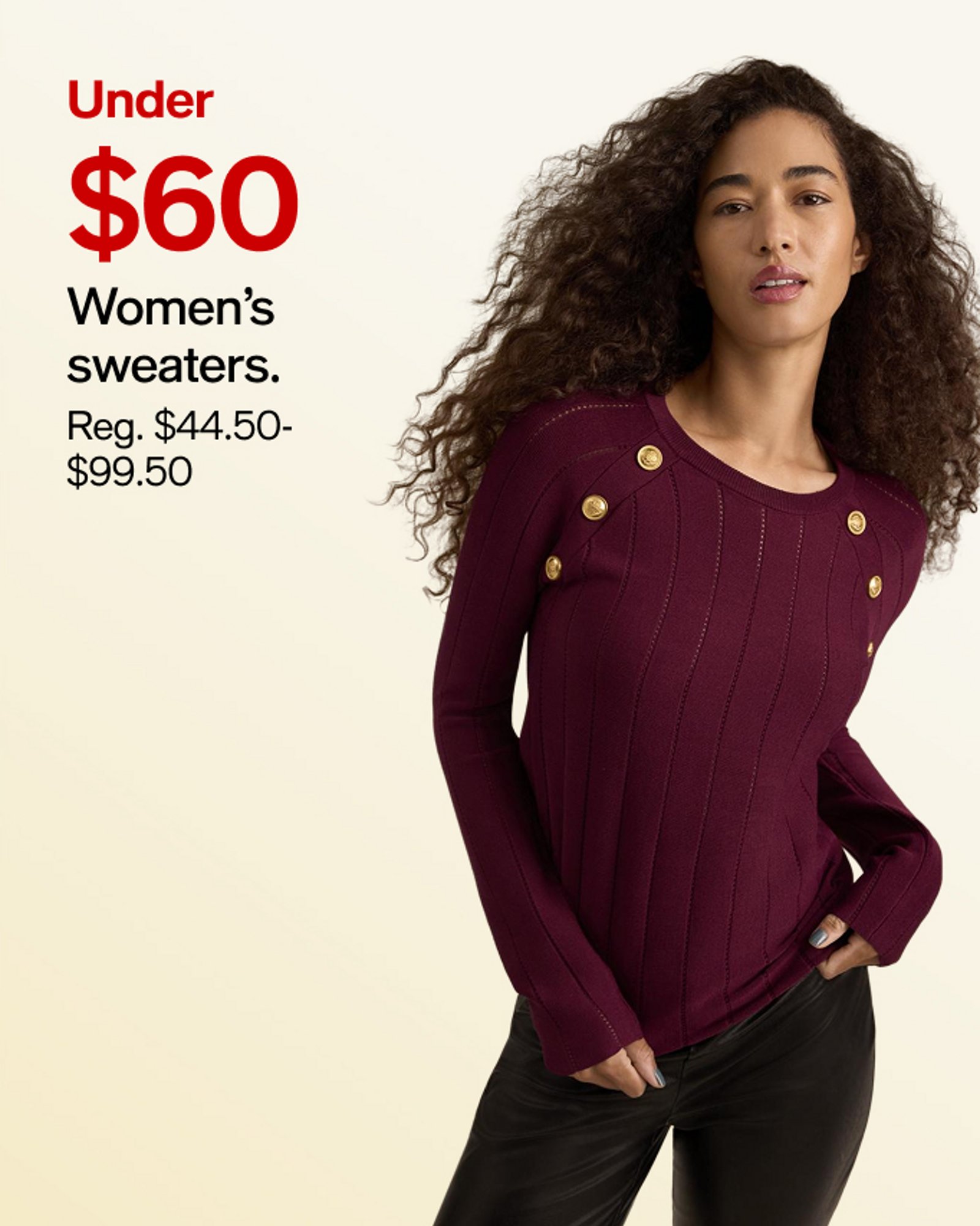 Under $60 Women's sweaters.